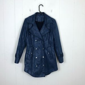Vintage Blue Leather Mid Length Jacket Sz S